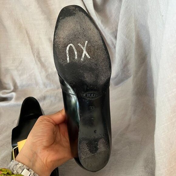 Tod's black patent leather shiny‎ gold metal buckle strap wedge Loafers size 39 - Picture 12 of 12